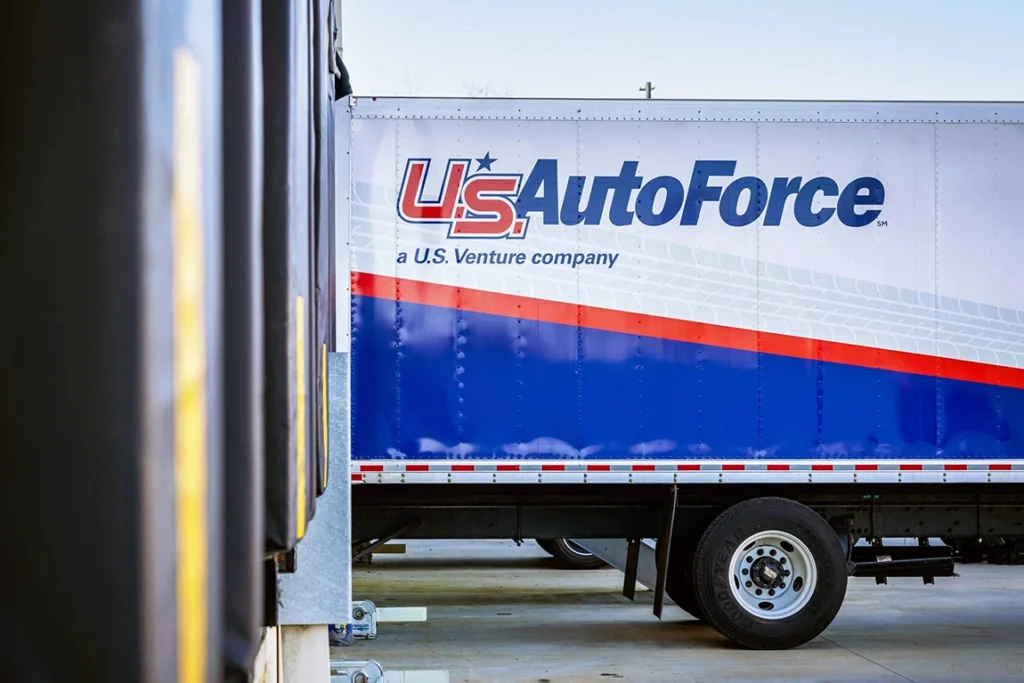 U.S. AutoForce semi-truck trailer loading in at warehouse dock